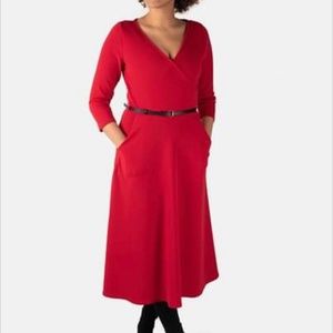 Red wrap dress with pockets